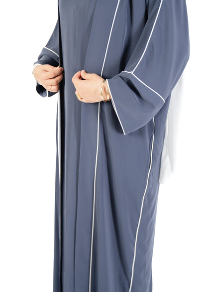 Denim blue colour abaya set. Thin material sleeveless abaya with pretty abaya wrap. Elegant abaya SYdney. Modest hijabi abaya. 